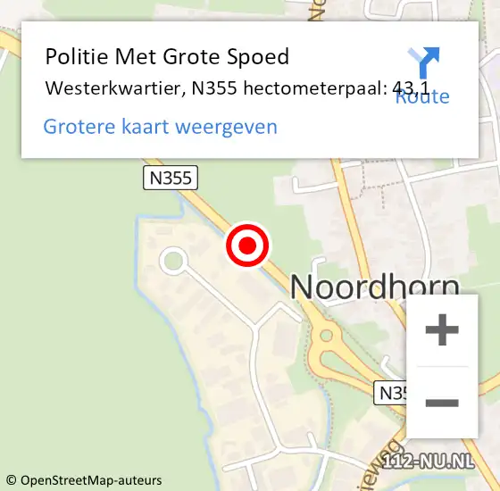 Locatie op kaart van de 112 melding: Politie Met Grote Spoed Naar Westerkwartier, N355 hectometerpaal: 43,1 op 12 april 2023 06:46