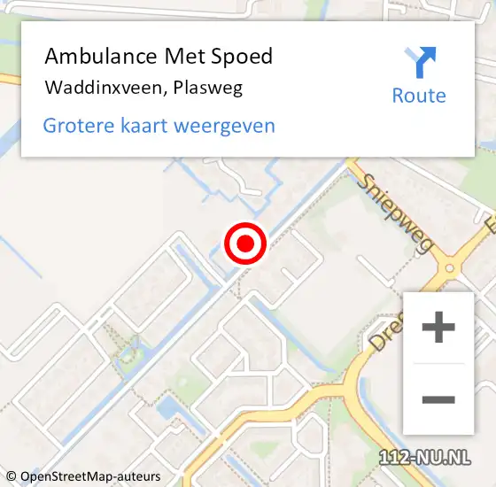 Locatie op kaart van de 112 melding: Ambulance Met Spoed Naar Waddinxveen, Plasweg op 12 april 2023 07:21