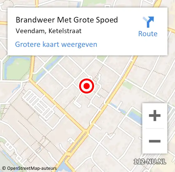 Locatie op kaart van de 112 melding: Brandweer Met Grote Spoed Naar Veendam, Ketelstraat op 12 april 2023 08:08