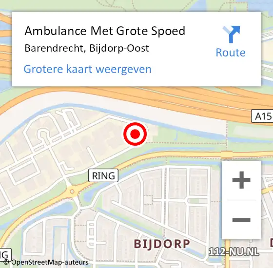 Locatie op kaart van de 112 melding: Ambulance Met Grote Spoed Naar Barendrecht, Bijdorp-Oost op 12 april 2023 08:54