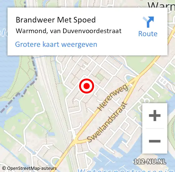 Locatie op kaart van de 112 melding: Brandweer Met Spoed Naar Warmond, van Duvenvoordestraat op 12 april 2023 08:57