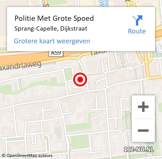 Locatie op kaart van de 112 melding: Politie Met Grote Spoed Naar Sprang-Capelle, Dijkstraat op 12 april 2023 10:01