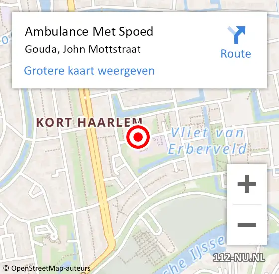 Locatie op kaart van de 112 melding: Ambulance Met Spoed Naar Gouda, John Mottstraat op 12 april 2023 10:08