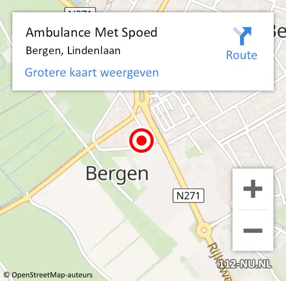 Locatie op kaart van de 112 melding: Ambulance Met Spoed Naar Bergen, Lindenlaan op 12 april 2023 10:33