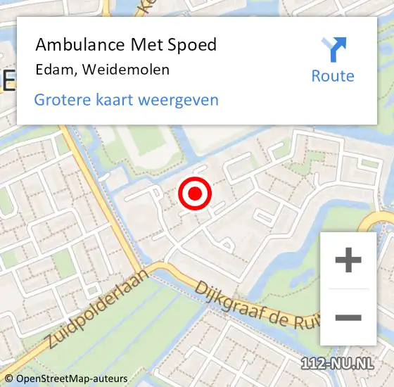 Locatie op kaart van de 112 melding: Ambulance Met Spoed Naar Edam, Weidemolen op 12 april 2023 10:37