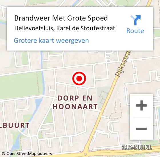 Locatie op kaart van de 112 melding: Brandweer Met Grote Spoed Naar Hellevoetsluis, Karel de Stoutestraat op 12 april 2023 10:37