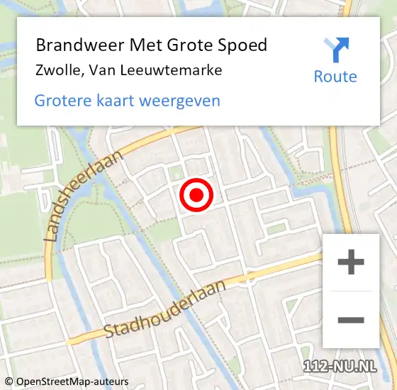 Locatie op kaart van de 112 melding: Brandweer Met Grote Spoed Naar Zwolle, Van Leeuwtemarke op 12 april 2023 10:51