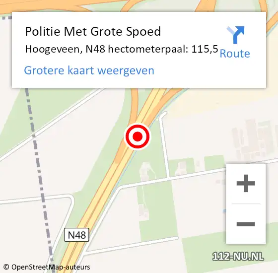 Locatie op kaart van de 112 melding: Politie Met Grote Spoed Naar Hoogeveen, N48 hectometerpaal: 115,5 op 12 april 2023 11:08