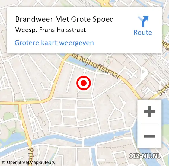 Locatie op kaart van de 112 melding: Brandweer Met Grote Spoed Naar Weesp, Frans Halsstraat op 12 april 2023 11:10