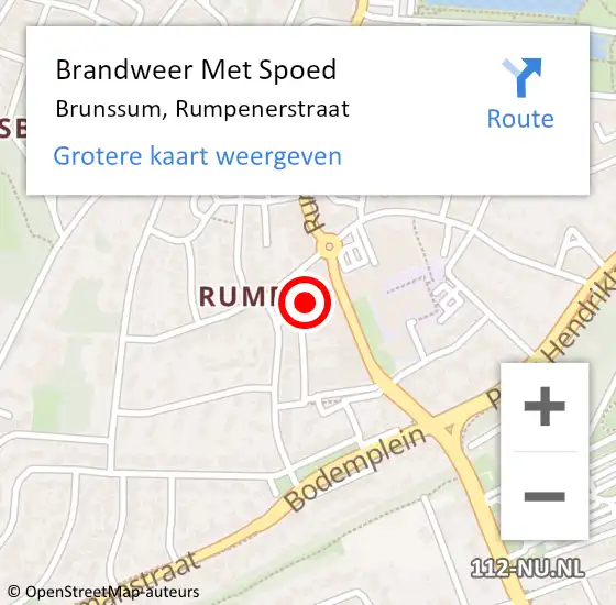 Locatie op kaart van de 112 melding: Brandweer Met Spoed Naar Brunssum, Rumpenerstraat op 12 april 2023 11:10