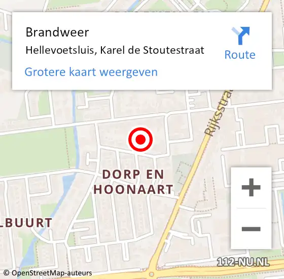 Locatie op kaart van de 112 melding: Brandweer Hellevoetsluis, Karel de Stoutestraat op 12 april 2023 11:16