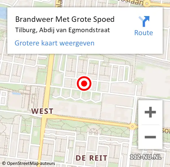 Locatie op kaart van de 112 melding: Brandweer Met Grote Spoed Naar Tilburg, Abdij van Egmondstraat op 12 april 2023 11:19