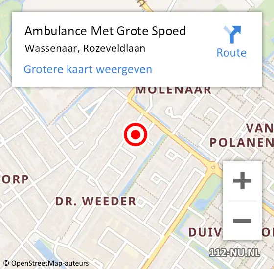 Locatie op kaart van de 112 melding: Ambulance Met Grote Spoed Naar Wassenaar, Rozeveldlaan op 12 april 2023 11:24