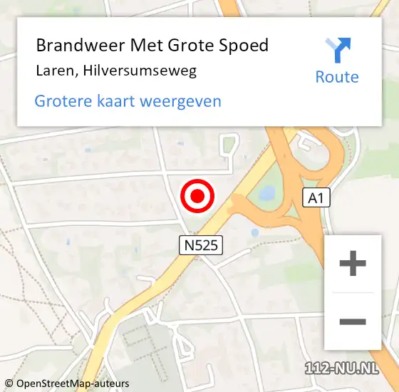 Locatie op kaart van de 112 melding: Brandweer Met Grote Spoed Naar Laren, Hilversumseweg op 12 april 2023 11:27