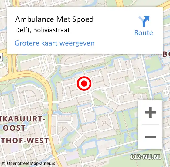 Locatie op kaart van de 112 melding: Ambulance Met Spoed Naar Delft, Boliviastraat op 12 april 2023 11:48