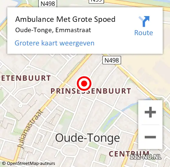 Locatie op kaart van de 112 melding: Ambulance Met Grote Spoed Naar Oude-Tonge, Emmastraat op 12 april 2023 11:50