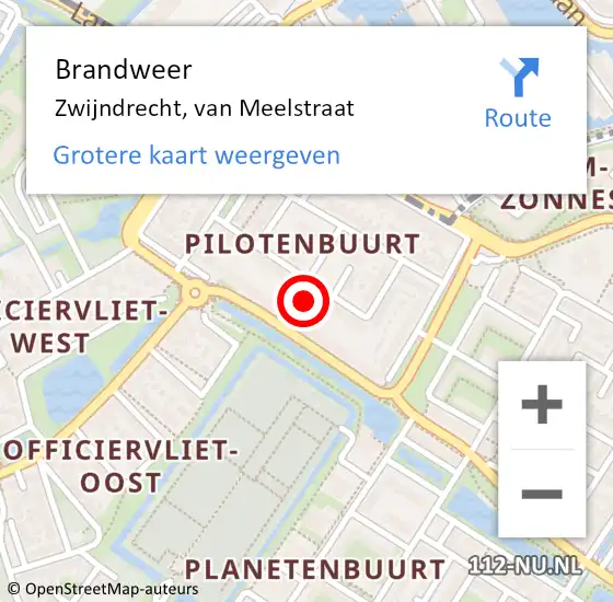 Locatie op kaart van de 112 melding: Brandweer Zwijndrecht, van Meelstraat op 12 april 2023 12:01