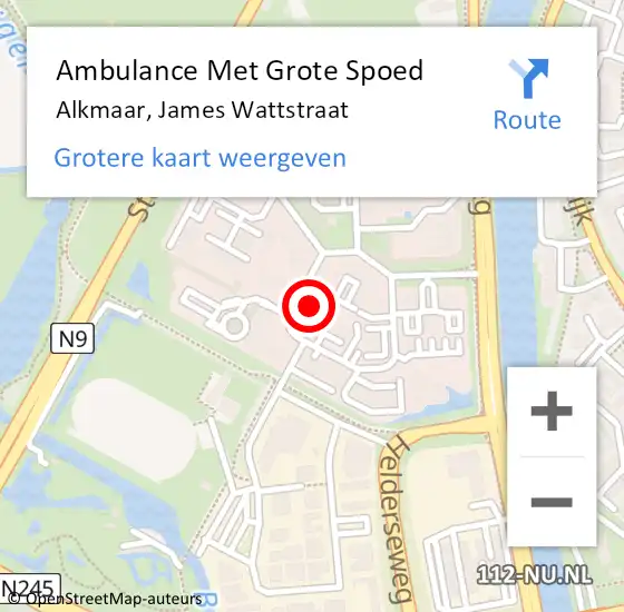 Locatie op kaart van de 112 melding: Ambulance Met Grote Spoed Naar Alkmaar, James Wattstraat op 12 april 2023 12:38
