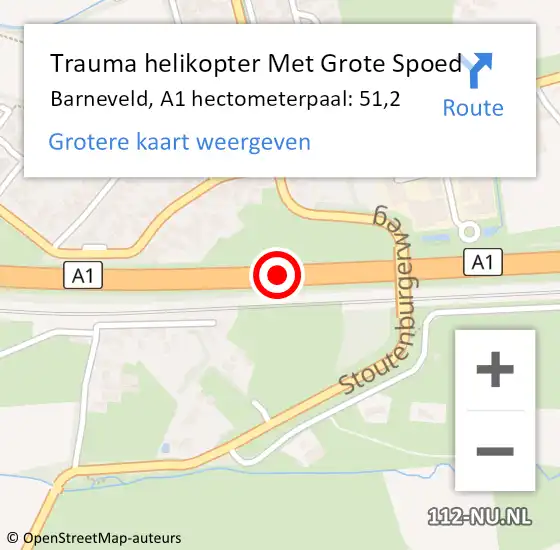 Locatie op kaart van de 112 melding: Trauma helikopter Met Grote Spoed Naar Barneveld, A1 hectometerpaal: 51,2 op 12 april 2023 12:43