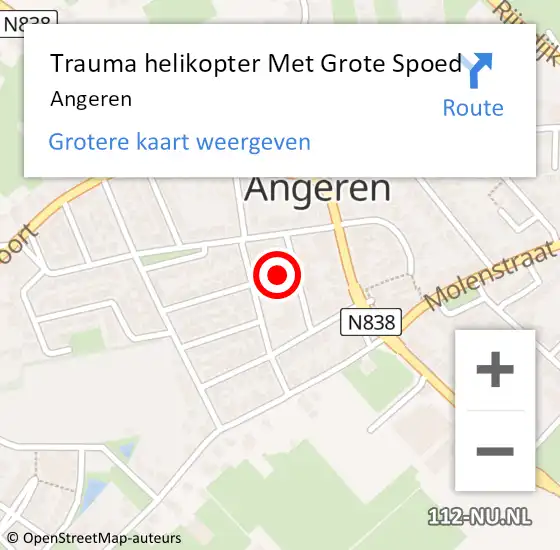 Locatie op kaart van de 112 melding: Trauma helikopter Met Grote Spoed Naar Angeren op 12 april 2023 12:54