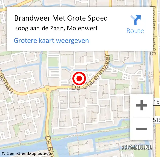 Locatie op kaart van de 112 melding: Brandweer Met Grote Spoed Naar Koog aan de Zaan, Molenwerf op 12 april 2023 12:55