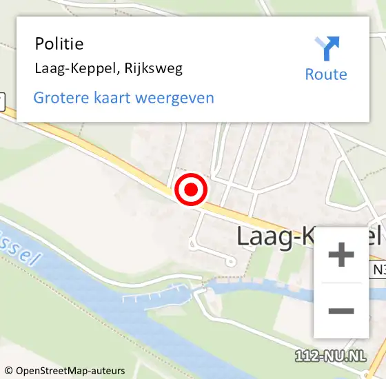 Locatie op kaart van de 112 melding: Politie Laag-Keppel, Rijksweg op 12 april 2023 13:26