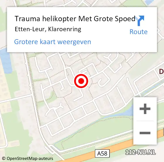 Locatie op kaart van de 112 melding: Trauma helikopter Met Grote Spoed Naar Etten-Leur, Klaroenring op 12 april 2023 14:32