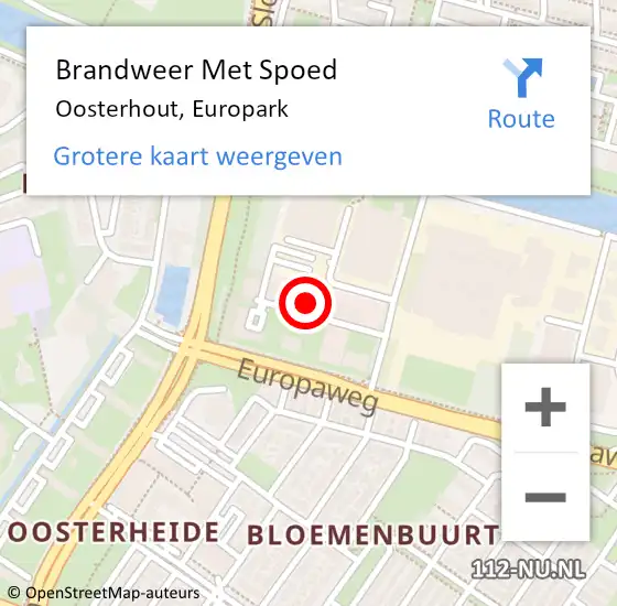 Locatie op kaart van de 112 melding: Brandweer Met Spoed Naar Oosterhout, Europark op 12 april 2023 14:34