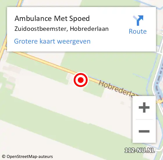 Locatie op kaart van de 112 melding: Ambulance Met Spoed Naar Zuidoostbeemster, Hobrederlaan op 12 april 2023 14:43