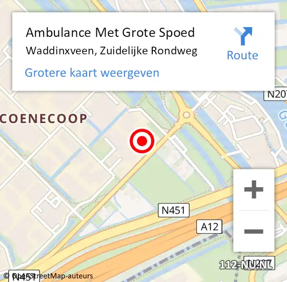 Locatie op kaart van de 112 melding: Ambulance Met Grote Spoed Naar Waddinxveen, Zuidelijke Rondweg op 12 april 2023 14:46