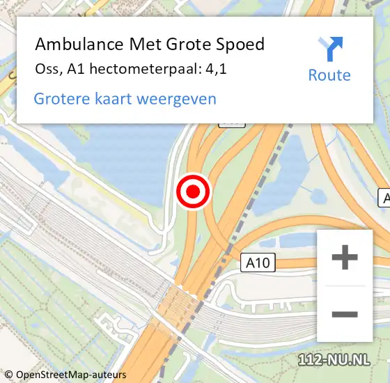 Locatie op kaart van de 112 melding: Ambulance Met Grote Spoed Naar Oss, A1 hectometerpaal: 4,1 op 12 april 2023 14:58