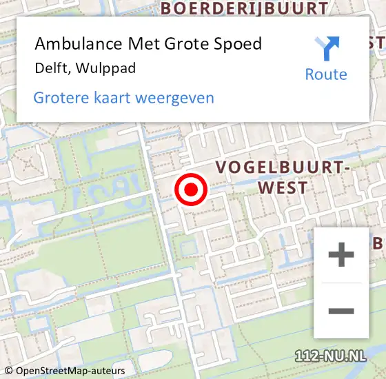 Locatie op kaart van de 112 melding: Ambulance Met Grote Spoed Naar Delft, Wulppad op 12 april 2023 15:23