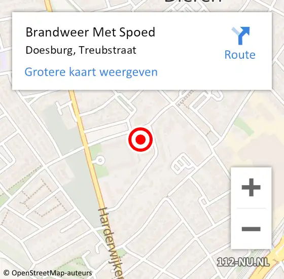 Locatie op kaart van de 112 melding: Brandweer Met Spoed Naar Doesburg, Treubstraat op 12 april 2023 15:43