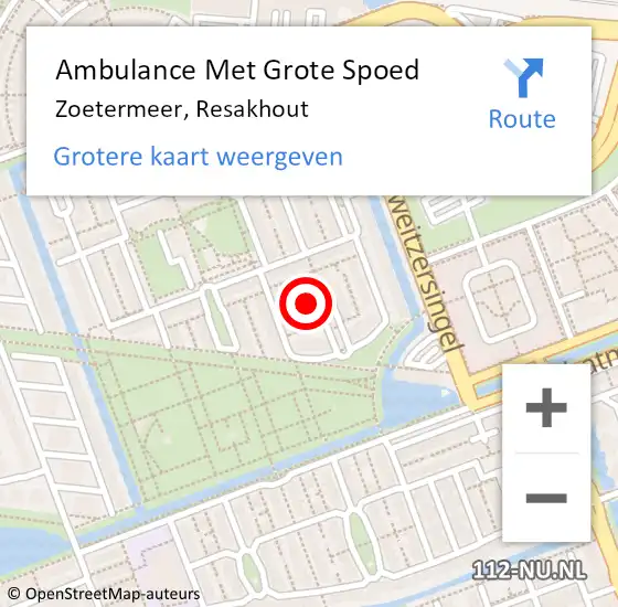 Locatie op kaart van de 112 melding: Ambulance Met Grote Spoed Naar Zoetermeer, Resakhout op 12 april 2023 15:58