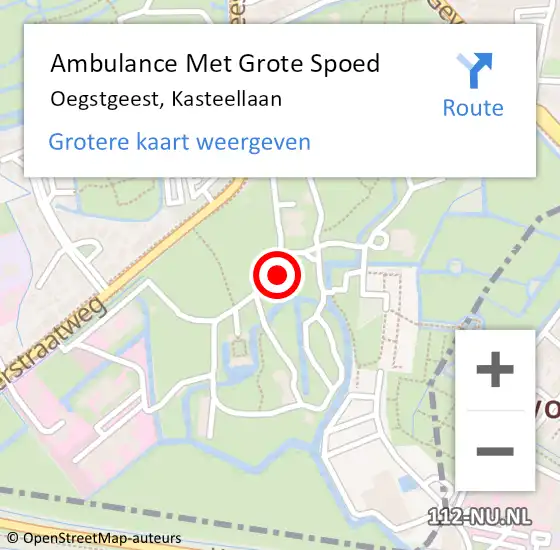 Locatie op kaart van de 112 melding: Ambulance Met Grote Spoed Naar Oegstgeest, Kasteellaan op 12 april 2023 16:28