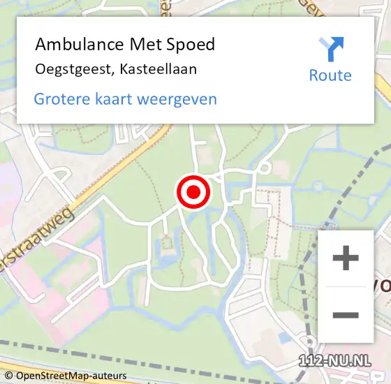 Locatie op kaart van de 112 melding: Ambulance Met Spoed Naar Oegstgeest, Kasteellaan op 12 april 2023 16:40