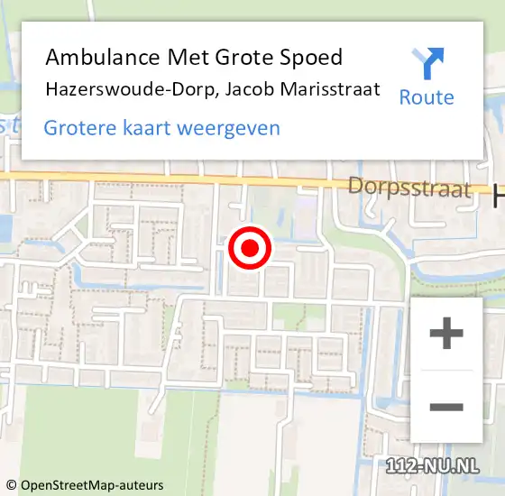 Locatie op kaart van de 112 melding: Ambulance Met Grote Spoed Naar Hazerswoude-Dorp, Jacob Marisstraat op 12 april 2023 17:40