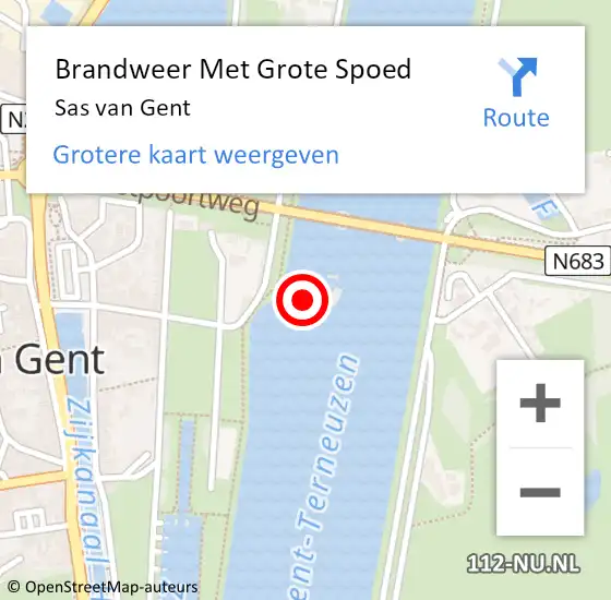 Locatie op kaart van de 112 melding: Brandweer Met Grote Spoed Naar Sas van Gent op 12 april 2023 18:02