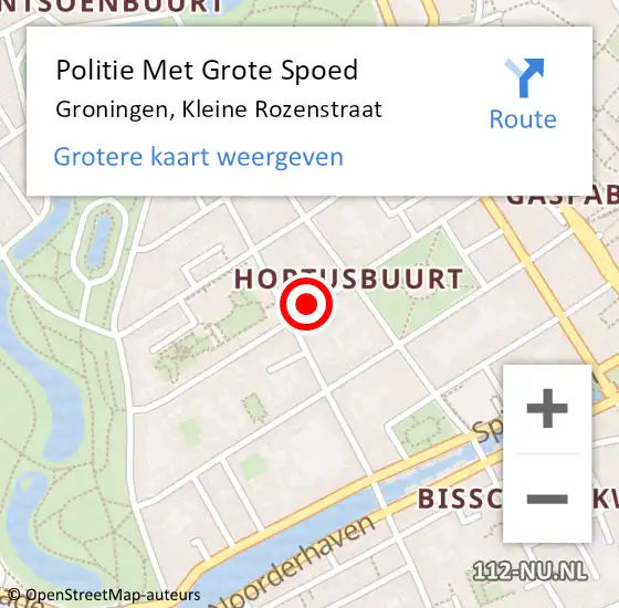 Locatie op kaart van de 112 melding: Politie Met Grote Spoed Naar Groningen, Kleine Rozenstraat op 12 april 2023 18:06