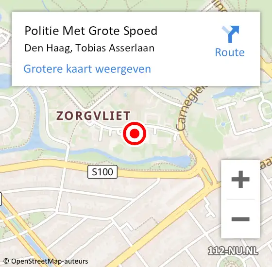 Locatie op kaart van de 112 melding: Politie Met Grote Spoed Naar Den Haag, Tobias Asserlaan op 12 april 2023 18:18