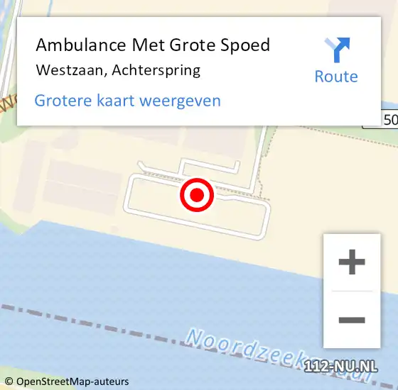 Locatie op kaart van de 112 melding: Ambulance Met Grote Spoed Naar Westzaan, Achterspring op 12 april 2023 18:26