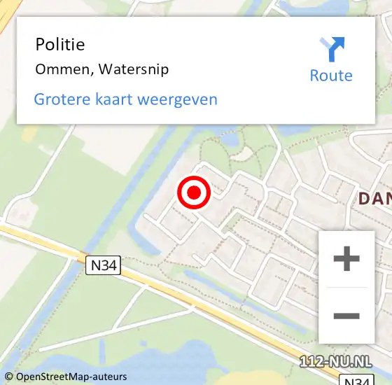 Locatie op kaart van de 112 melding: Politie Ommen, Watersnip op 12 april 2023 19:04