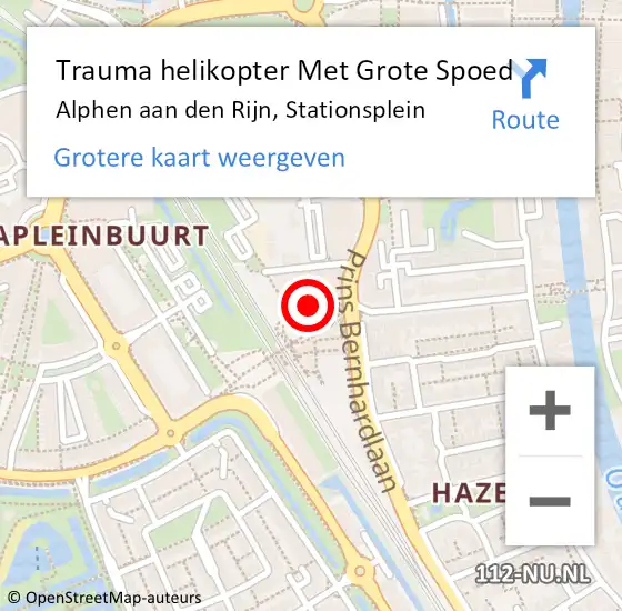 Locatie op kaart van de 112 melding: Trauma helikopter Met Grote Spoed Naar Alphen aan den Rijn, Stationsplein op 12 april 2023 21:40