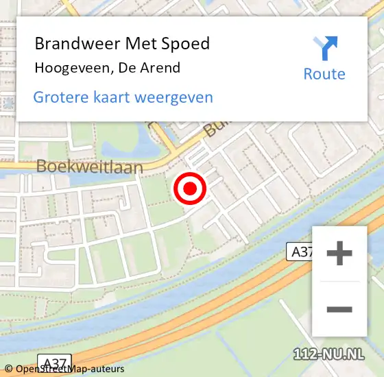 Locatie op kaart van de 112 melding: Brandweer Met Spoed Naar Hoogeveen, De Arend op 12 april 2023 22:12
