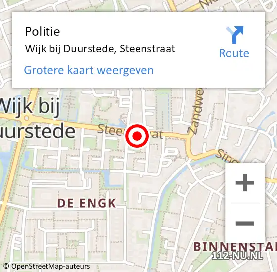 Locatie op kaart van de 112 melding: Politie Wijk bij Duurstede, Steenstraat op 12 april 2023 23:10