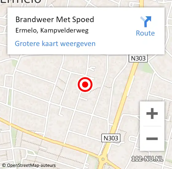 Locatie op kaart van de 112 melding: Brandweer Met Spoed Naar Ermelo, Kampvelderweg op 12 april 2023 23:47