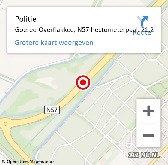 Locatie op kaart van de 112 melding: Politie Goeree-Overflakkee, N57 hectometerpaal: 21,2 op 13 april 2023 06:30