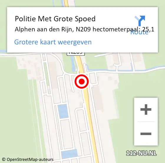 Locatie op kaart van de 112 melding: Politie Met Grote Spoed Naar Alphen aan den Rijn, N209 hectometerpaal: 25,1 op 13 april 2023 06:51