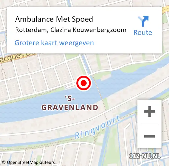 Locatie op kaart van de 112 melding: Ambulance Met Spoed Naar Rotterdam, Clazina Kouwenbergzoom op 13 april 2023 07:06