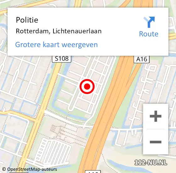 Locatie op kaart van de 112 melding: Politie Rotterdam, Lichtenauerlaan op 13 april 2023 07:28